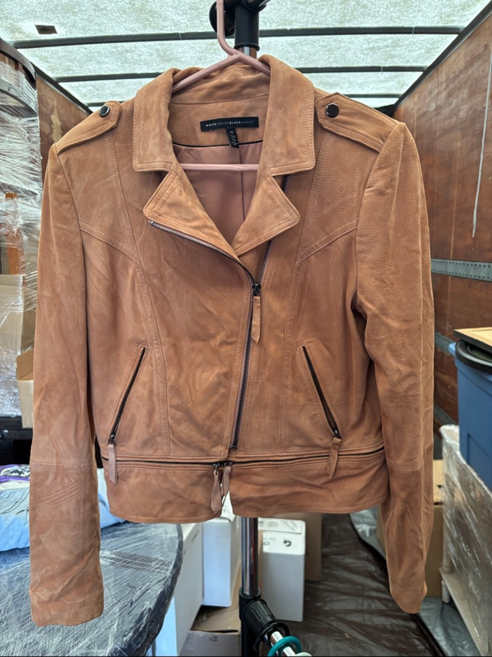 White House Black Market Tan Suede Moto Jacket